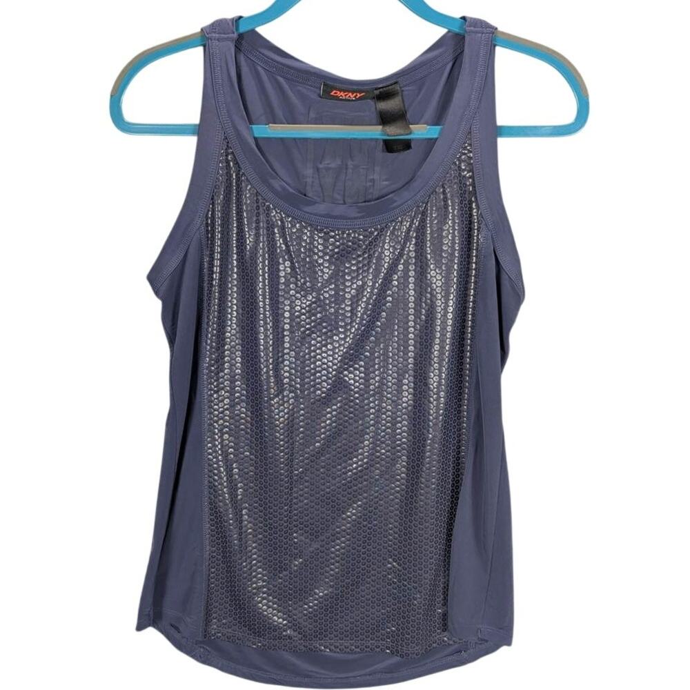 DKNY Active Shirt Womens Large Purple Sleeveless Crew Neck Breathable Mesh